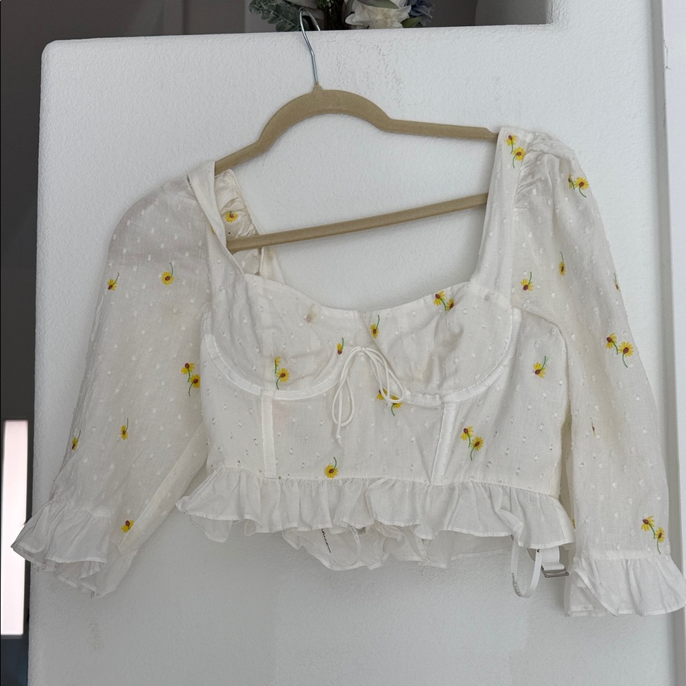 For Love & Lemons White Floral Blouse